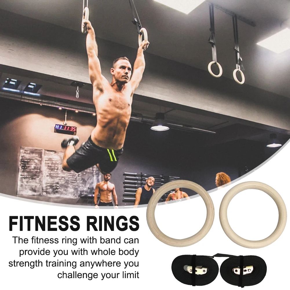 

2pcs Gymnastic Rings 28mm Indoor Fitness Workout Strength Training Gym Ring Wooden Anti Slipping Shoulder Equipment