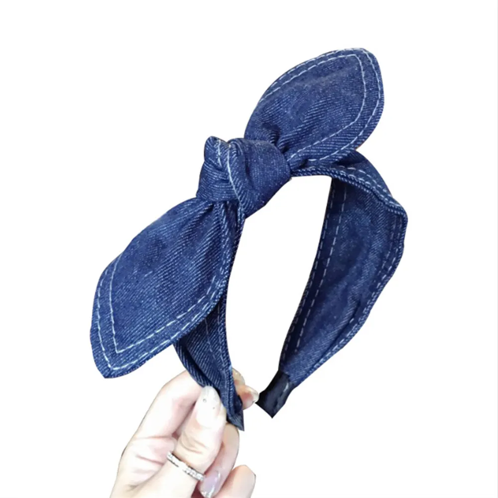 

Fashion hair accessories women denim bow headbands side rabbit ears knotted headband wild girl cute face wash hair band headwear