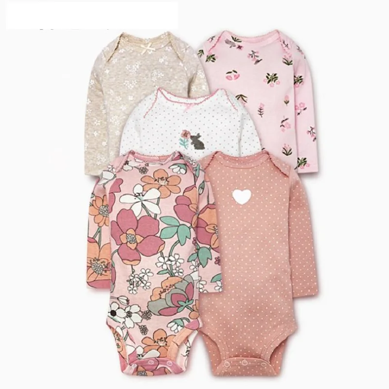 long sleeve baby bodysuit boy girl clothes cotton 2021 cute floral newborn Costume o-neck unisex new born rompers 5pcs/set