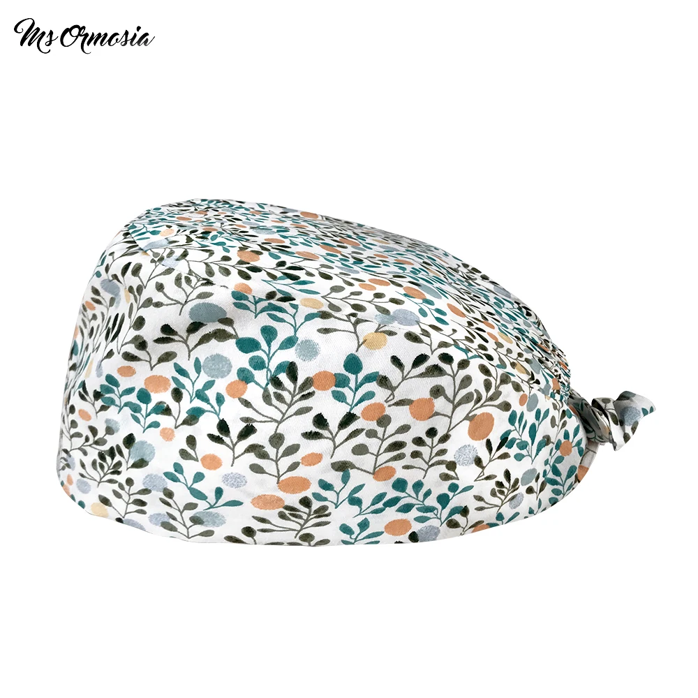 

adjustable Tail cap pet store work scrub cap Not stuffy Beautician accessories Floral print scrub hat Sanitary cleaning cap