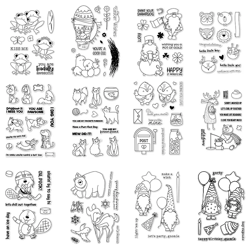 

Cutting Die And Stamp Sentence Frogs Foxs Dogs Cat Hen Paw Cute Happy Party For DIY Scrapbooking Embossing Paper Cards 2021 New
