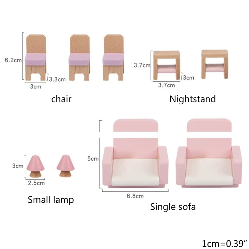 

22 Piece Colorful Wooden Doll Miniature House Accessories Furniture, Wood Miniature Bathroom/ Living Room/ Dining Room/ Toy L4MC