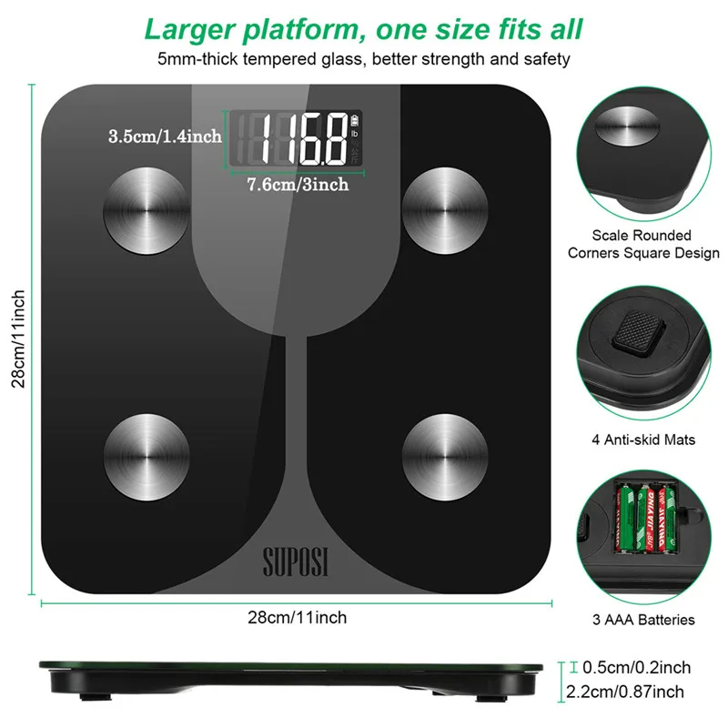 

LED Digital Body Fat Scale Smart Wireless Bathroom Weight Scale Body Composition Analyzer With App LCD Display Scale