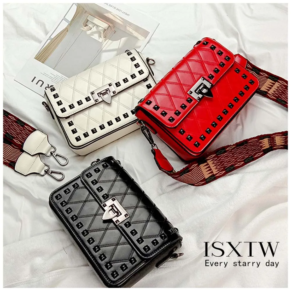 ISXTW 2019 новая женская сумка из искусственной кожи с заклепками и бриллиантами