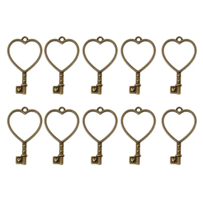 

10Pcs Heart Key Pendant Press Flower UV Resin Blank Frame Bezel Jewelry Making