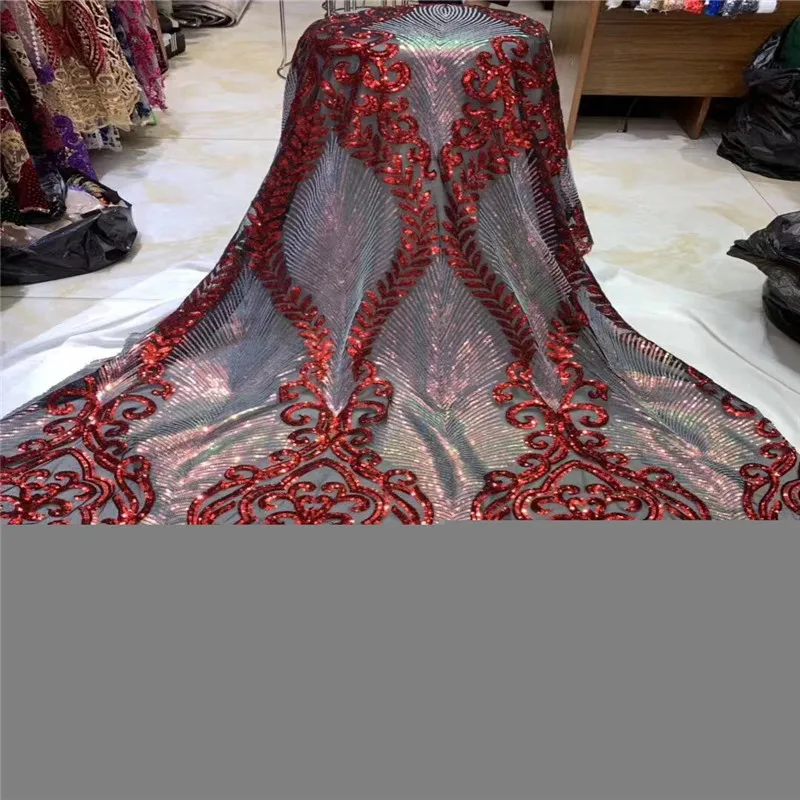 2019 красная новая стильная французская сетчатая кружевная ткань Озерная синяя 3D