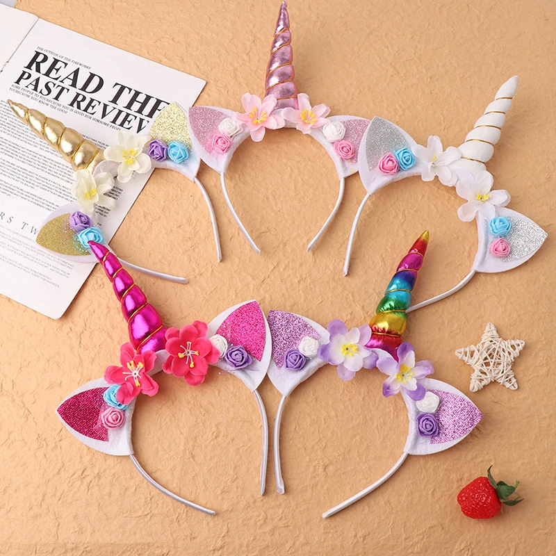 1 шт. Цветочные головные уборы для женщин детей милый цветок Единорог Рог повязка