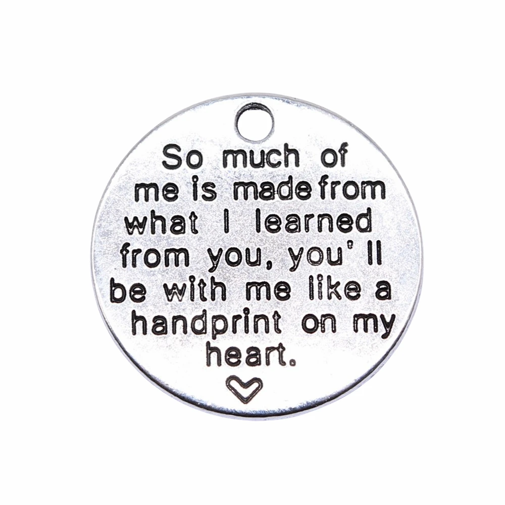 

WYSIWYG 5pcs 25x25mm Antique Silver Color Round English Plate Charms Pendant For Jewelry Making DIY Jewelry Findings