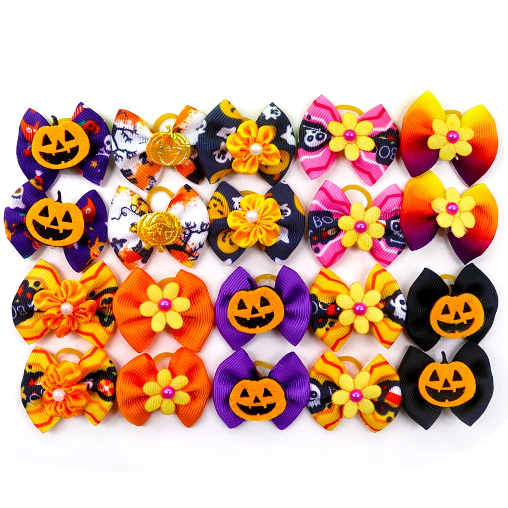 10 шт. банты для волос собак и щенков смешанные милые в виде тыквы/цветов