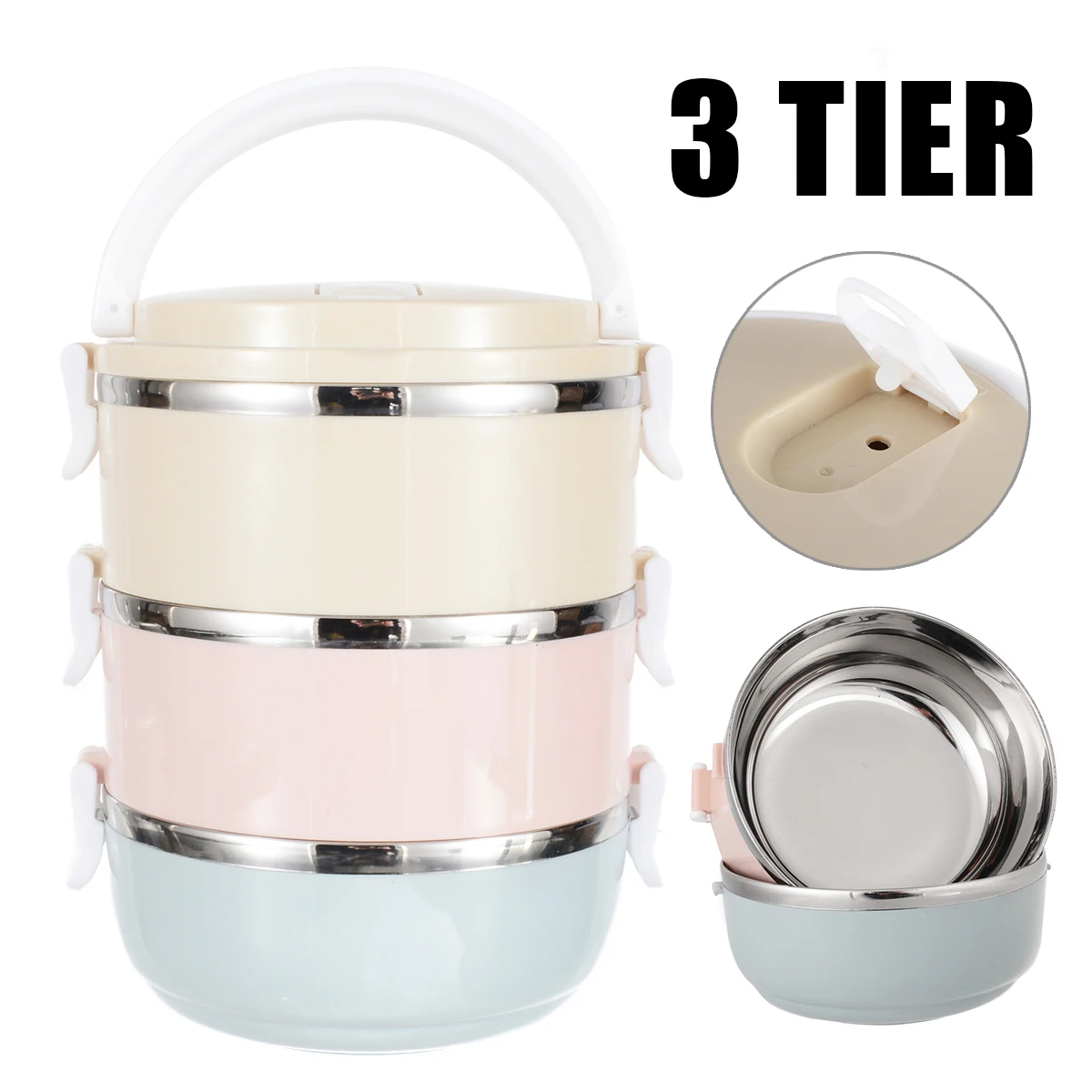 

3 Layer Thermal Bento Lunch Box Round Stainless Steel Lunch Box Food Container Dinnerware Insulated Portable For Student