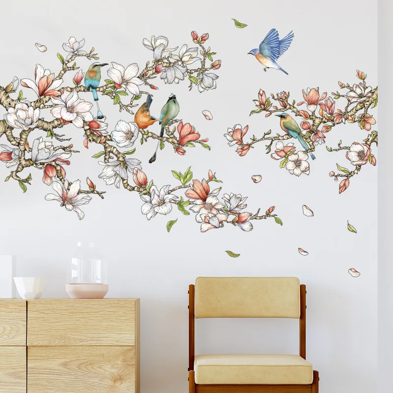 

Large Flowers and Birds Wall Stickers Home Office Decor Chinese Style Room Decoration Wall Decals Art Mural Self-adhesive