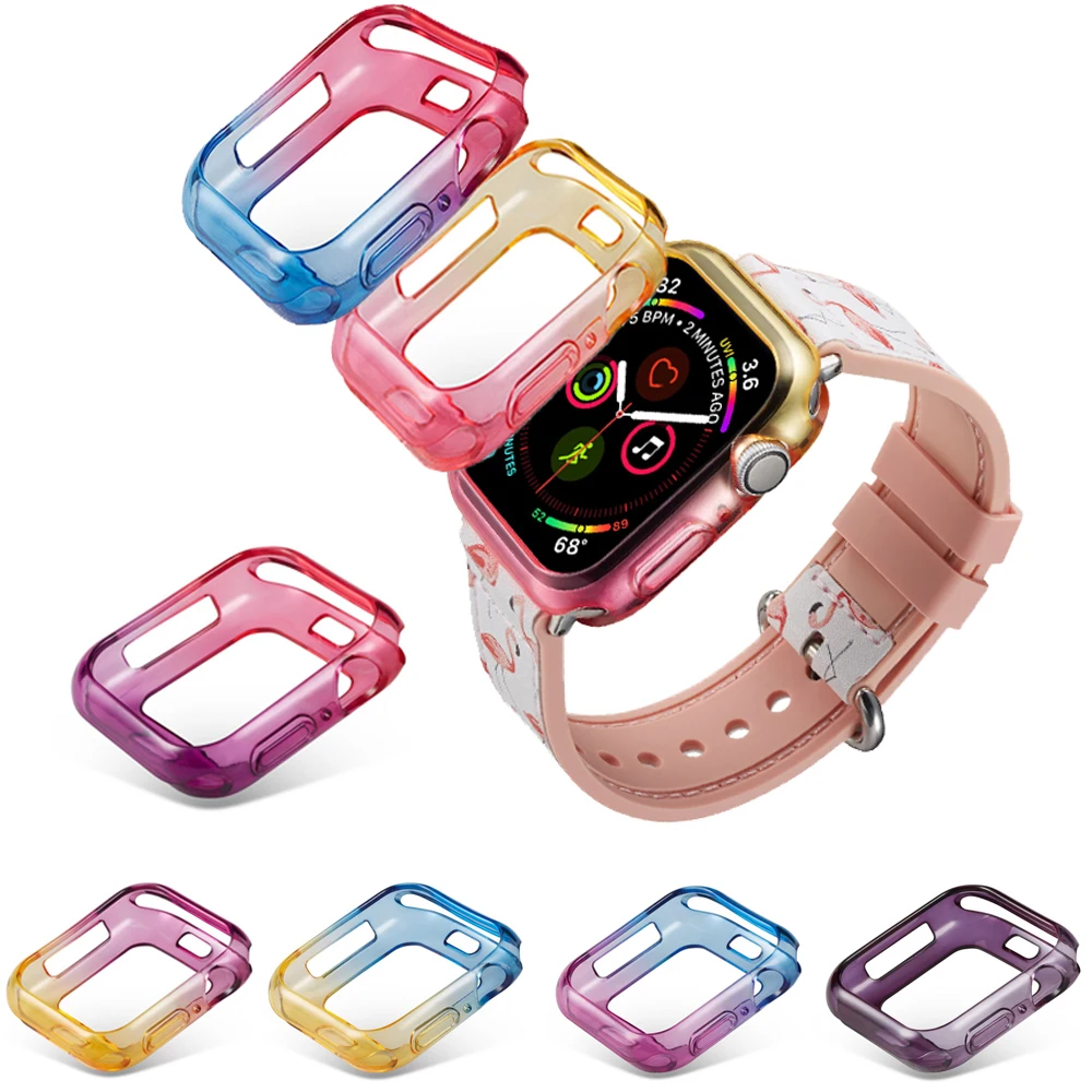 Защитный чехол бампер из тпу цветной мягкий для Apple Watch Series 4 44 мм с мягкой рамкой