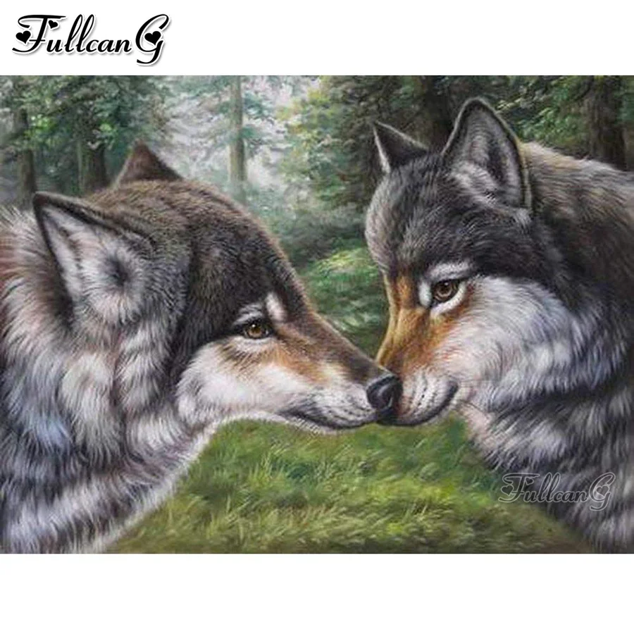 

FULLCANG Wolf kiss 5d diy diamond painting cross stitch full square round drill rhinestone embroidery kits wall decor FG0220