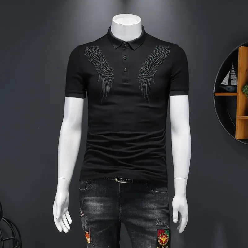 Рубашка поло большого размера из хлопка с жемчужинами и лацканами 2020 вышивка