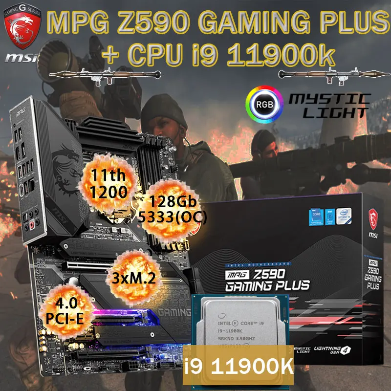 

LGA1200 MSI MPG Z590 GAMING PLUS Placa-mãe With Intel Core i9 11900K CPU DDR4 128GB M.2 PCI-E 4.0 Chia Motherboard Combo Desktop