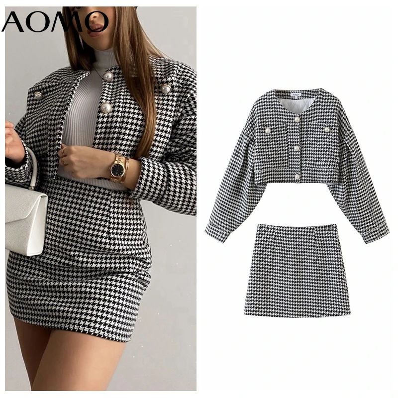 

AOMO Chic Women Skirt Set 2021 Winter Fashion New Suit 2 Piece Set Thin Parkas and Skirt SP31A