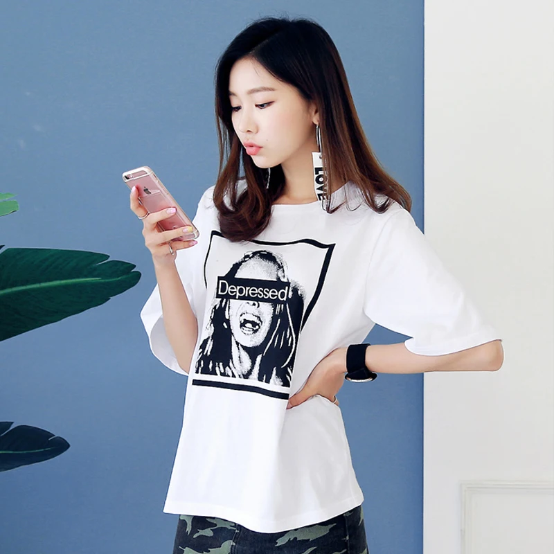 Высокое качество женская футболка эстетические корейские рубашки хлопок