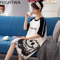 nightwa womens summer cartoon pajamas for women nightdress cotton short sleeved cute loose knee length dress home service