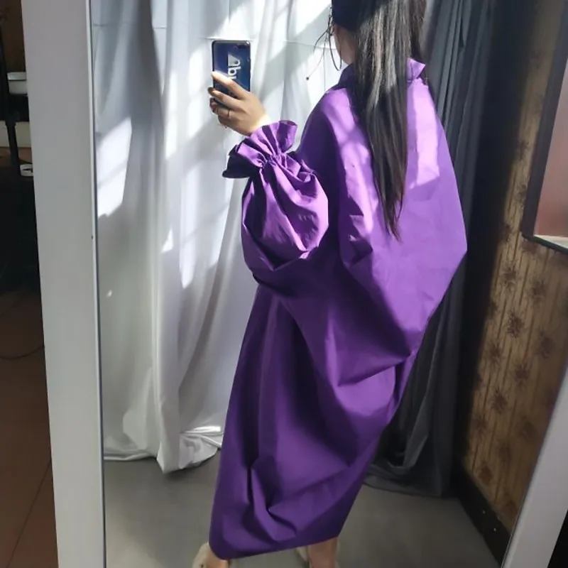 [EAM] 2021 весна лето женские стильные новые черные плиссированные Длинные Пышные