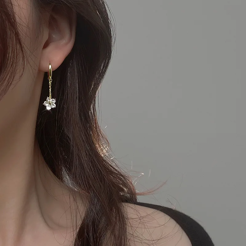 925 Sterling Tassel Zircon Flower Hoop Earring For Women Girls Party Wedding Jewelry Accessories eh1041 | Украшения и аксессуары