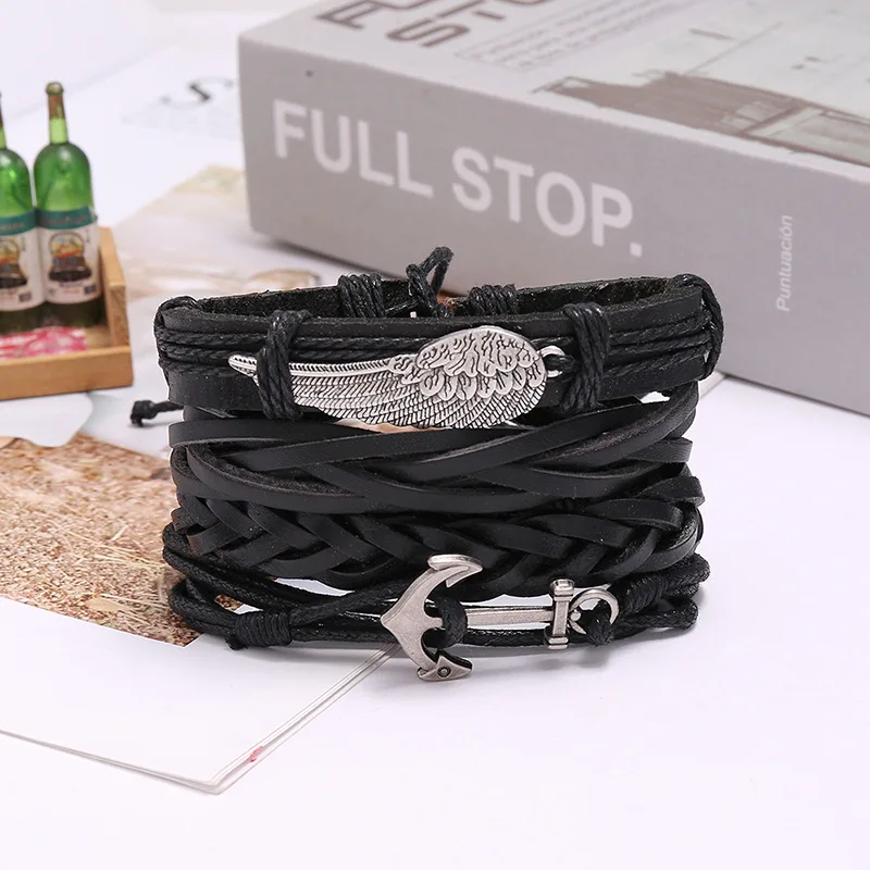 

AJC Fashion Fashionistas Jewelry Vintage Weaving Leather Bracelet Minimalist Multilayer Wings Craft Bracelet