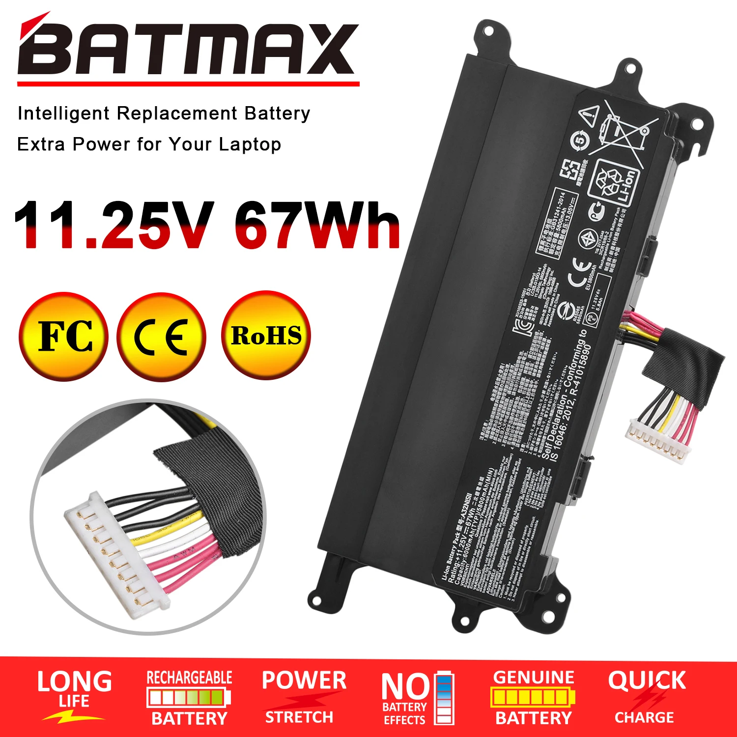 Batmax A32N1511 A32LM9H 11,25 V 67WH Аккумулятор для ноутбука ASUS ROG G752 G752V G752VT G752VY G752VL G752VM GFX72 GFX72V GFX72VT Batmax A32N1511 A32LM9H 11,25 V 67WH Аккумулятор для ноутбука ASUS ROG G752 G752V G752VT G752VY G752VL G752VM GFX72 GFX72V GFX72VT