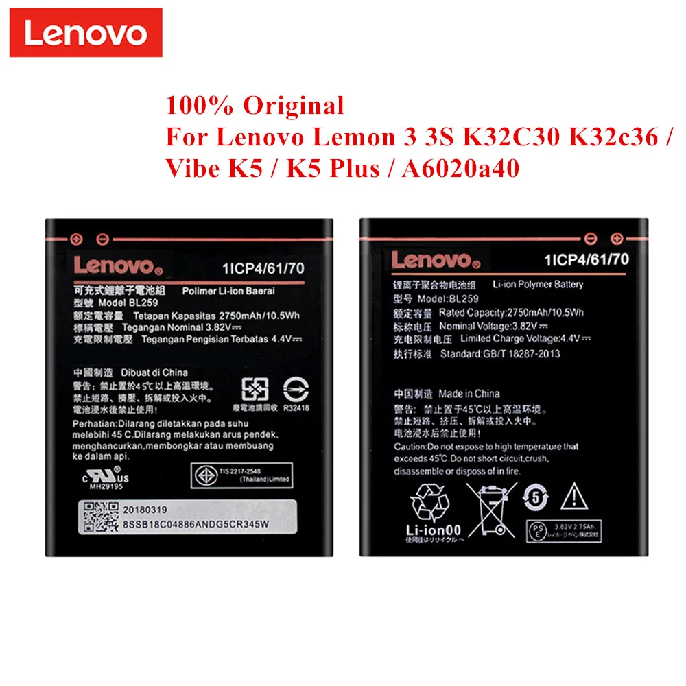 100% Оригинальный аккумулятор BL259 для Lenovo Lemon 3 3S K32C30 K32c36 / Vibe K5 Plus A6020a40 A6020a41 A6020l36