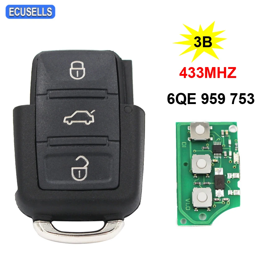 Пульт дистанционного управления 6QE 959 753 6QE959753 433 МГц|fob|fob keyfob car |