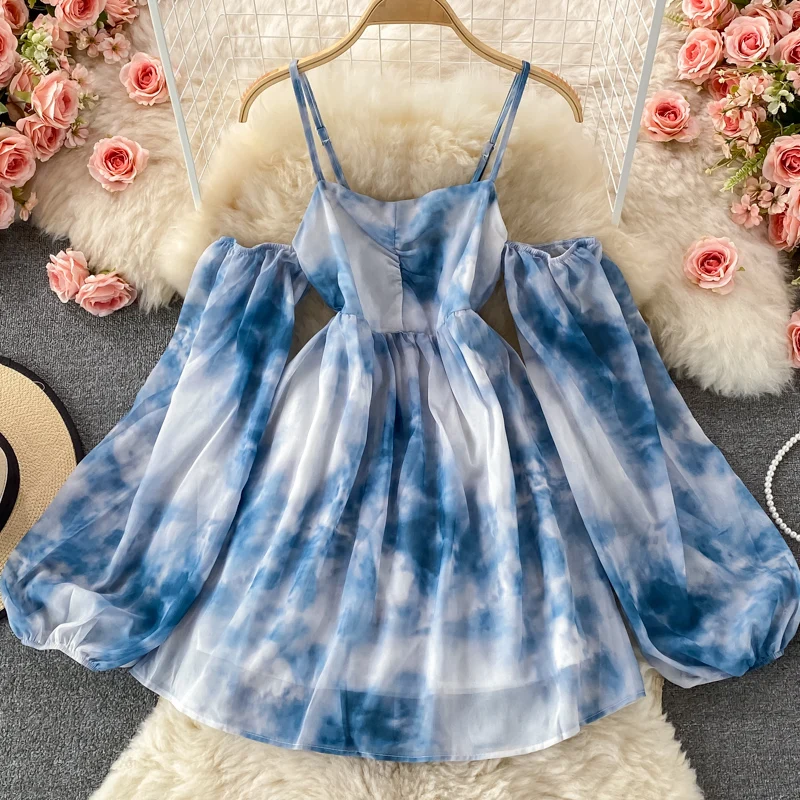 

Женское пляжное праздничное платье мини на бретелях-спагетти с принтом на завязках с открытыми плечами и высокой талией в богемном стиле с ...