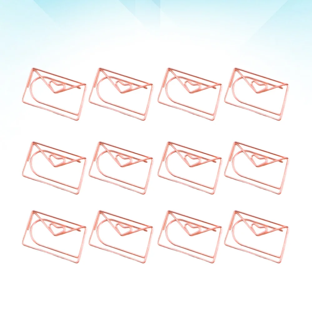 

12pcs Cartoon Envelope Paper Clip Rose Gold Creative File Clamps Adorable Paper Holder