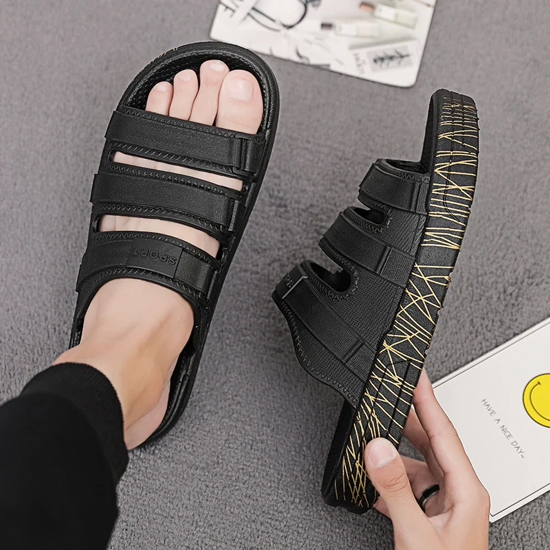 

2021 Flat Non-slip PVC Slippers Men's Indoor Slippers Men's Summer Beach Slippers Slippers Large Size Striped Shoes