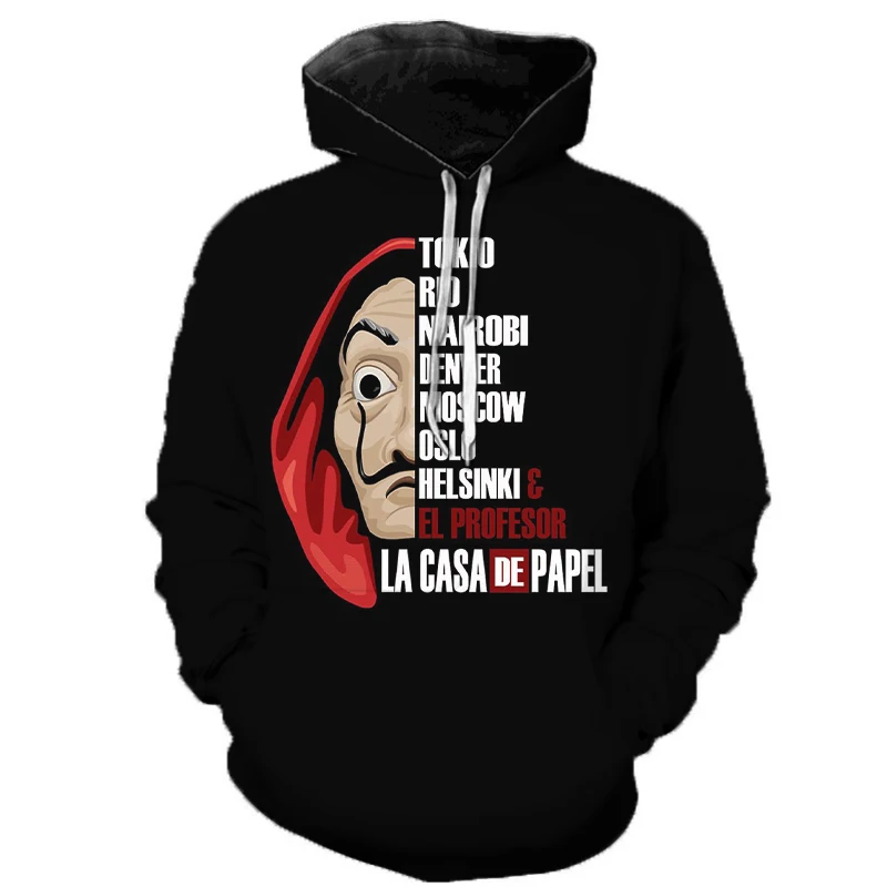La Casa De Papel 3D толстовки с капюшоном и принтом унисекс, забавные пуловеры для мужчин, повседневные толстовки с капюшоном, House Of paper