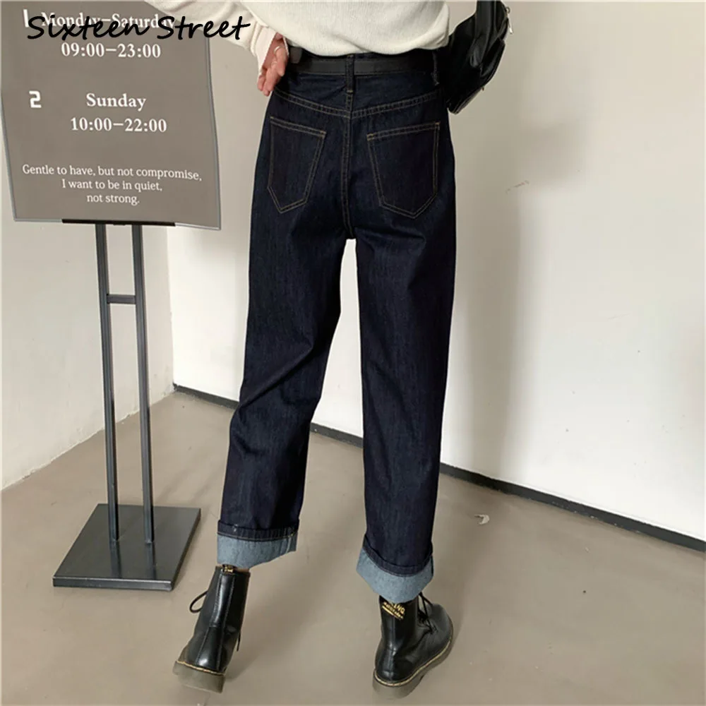 

Chic Jeans for Girls Female Pants Ankle Length Button Zipper Washed Straight High Waist Korean Clothing Design Fashion NEW 2020