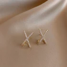 Корейские модные ювелирные изделия, изысканные медные серьги-кресты с инкрустацией цирконием, элегантные и простые студенческие Женские повседневные дикие серьги