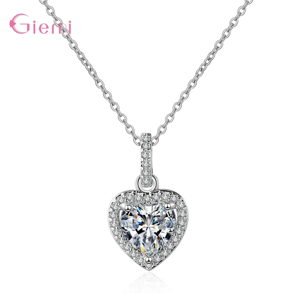 

Gorgeous Luxury 925 Sterling Silver Female Jewelry Multi-Color Charms Crystal Love Heart Pendant Necklace For Women Girls Collar