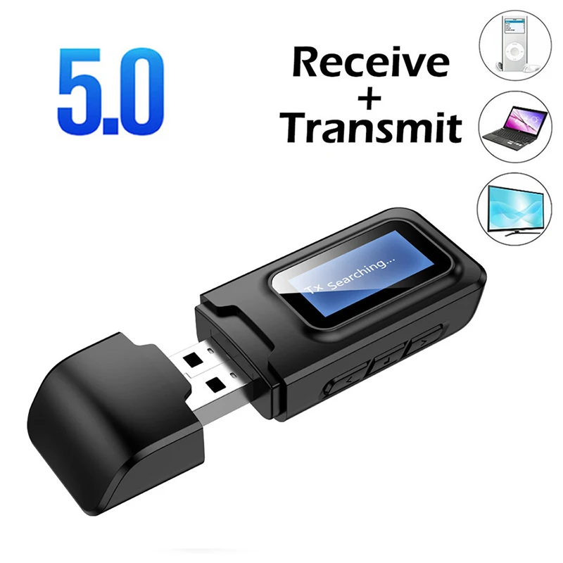 

Bluetooth Adapter USB Bluetooth 5.0+EDR Audio Receiver Transmitter Dongle for TV PC 3.5mm AUX Wireless Adapter with LCD Display