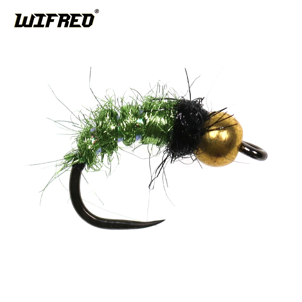 

WIFREO 6PCS Barbless Brass Bead Head Fast Sinking Caddis Nymph Fly Trout Fishing Flies #12 Artificial Insect Fishing Bait Lure