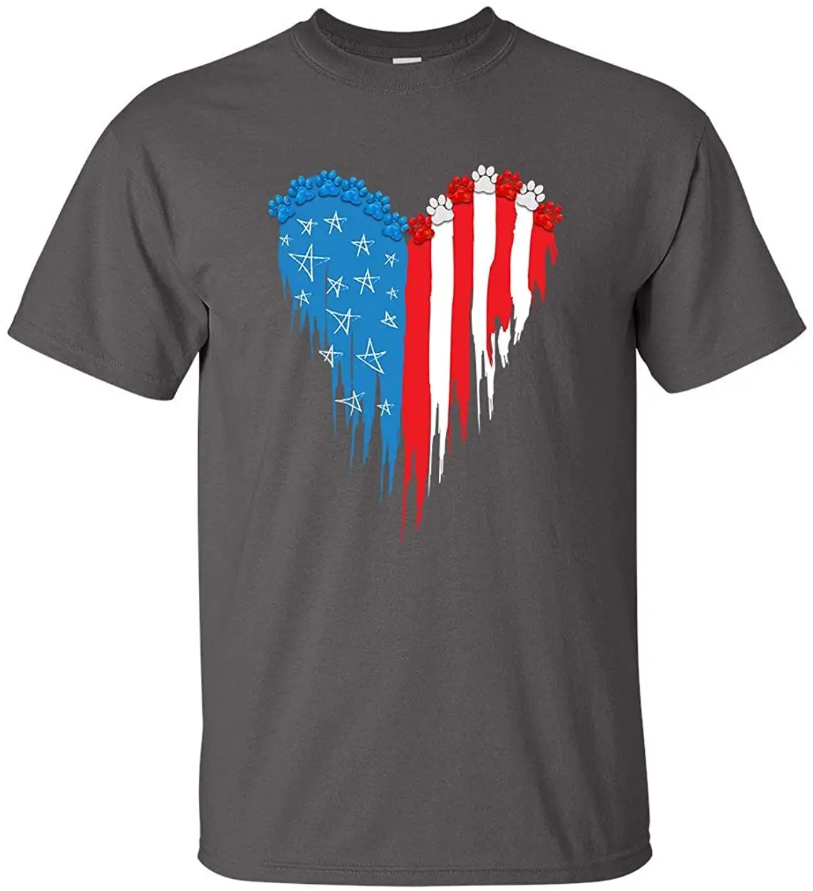 

American Flag Paw Print Heart Unisex Adult Short Sleeve T-Shirt 2020 Summer Mens Tee Cool T Shirts Breathable All Cotton Tshirt