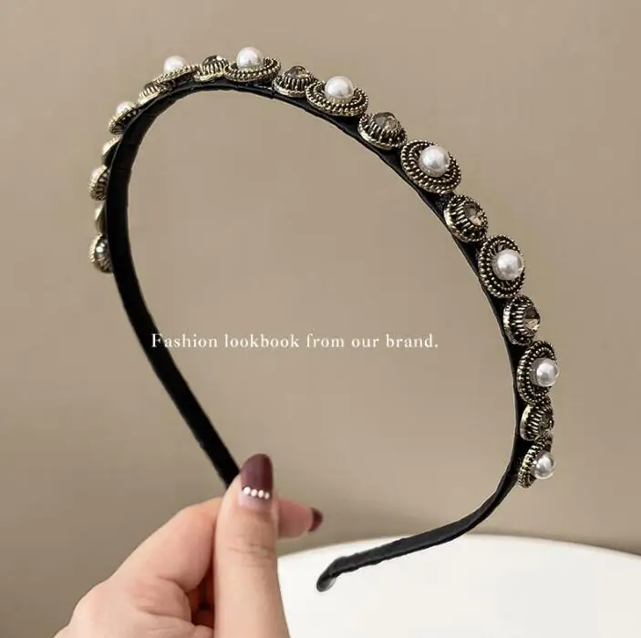 

Baroque Korean retro rhinestone hairpin metal pearl sweet girls summer delicate hairbands