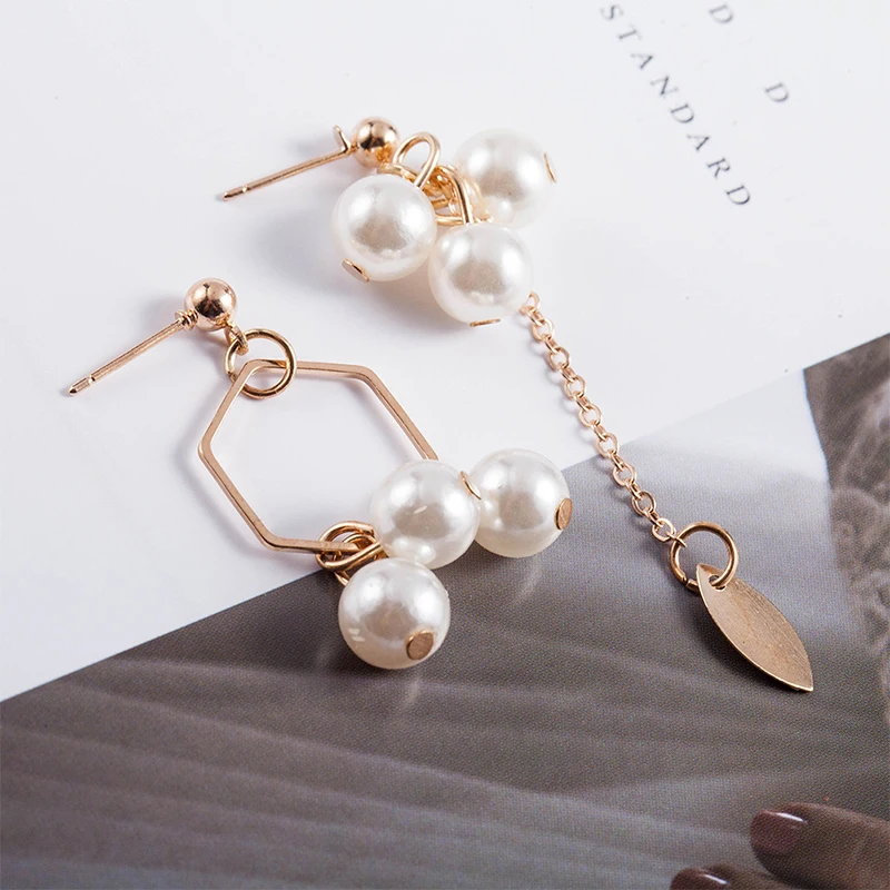 Модные Асимметричные висячие серьги с искусственным жемчугом для женщин