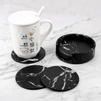 anti slip heat insulated table placemats creative 6pcs pu leather marble coaster drink coffee cup mat tea pad placemats