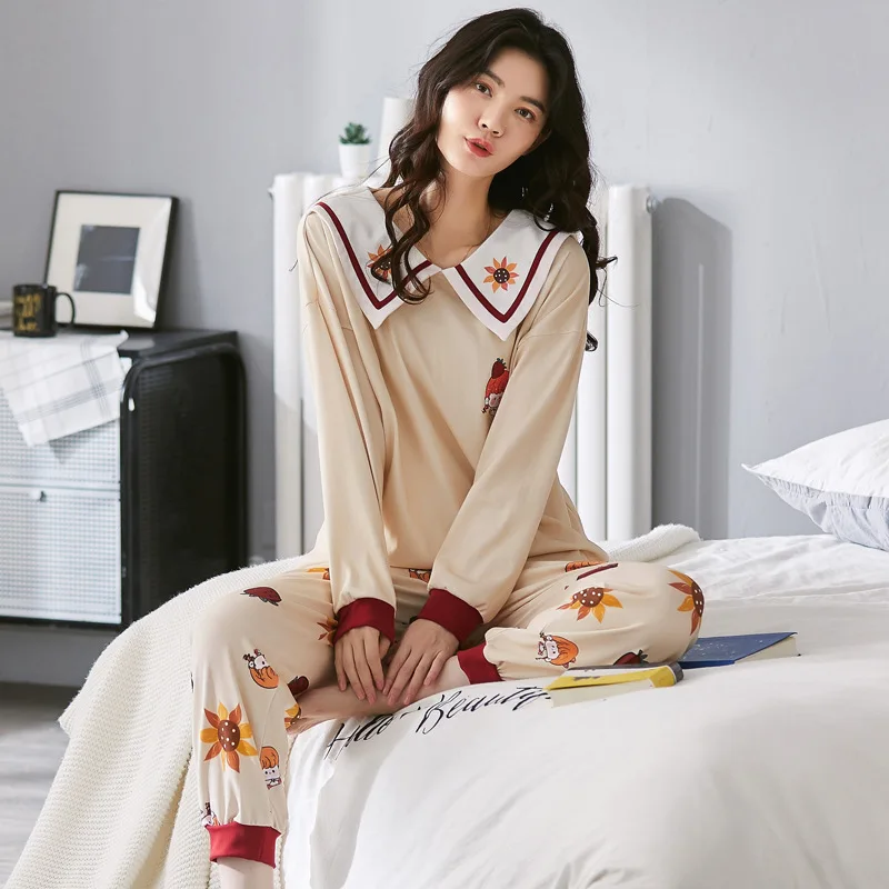 

Cute Doll Collar Women's Pajamas Winter Long Sleeve Sleepwear Cotton Pyjamas Fantasy Starry Sky Pattern Pijamas Large Size Pijam