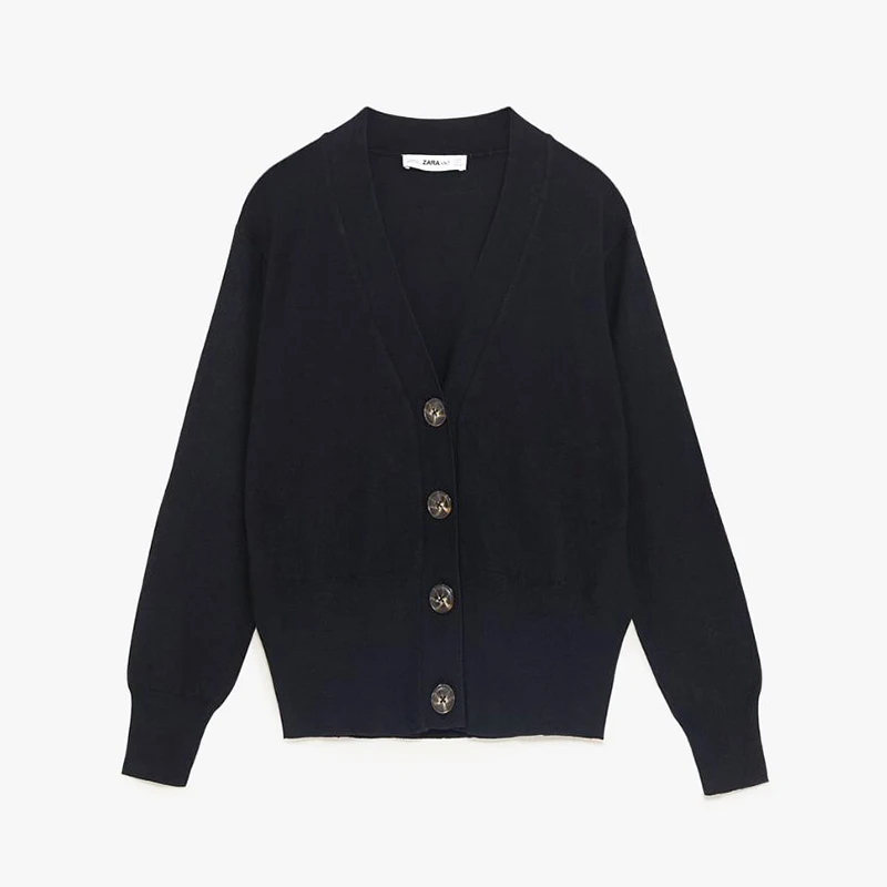 2019 Autumn Women's Knitted Cardigan Soft Female Top With V-Neck And Buttons Knitwear Shortened |