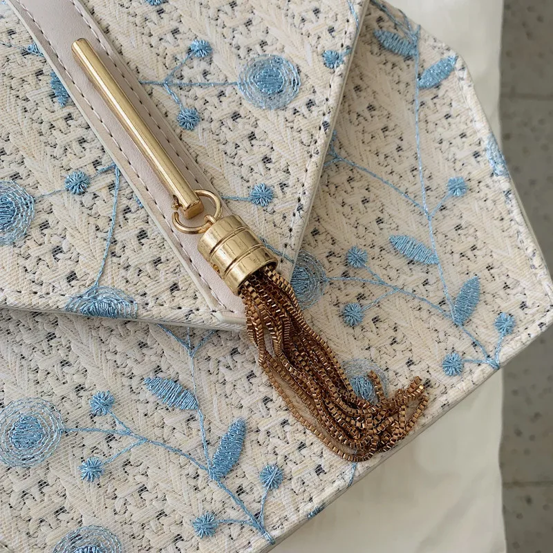 

Hexagon Style Straw Lace Embroidery Bag Handbags Women Summer Rattan Bag Handmade Woven Beach Bohemia Handbag 2021 New Fashion