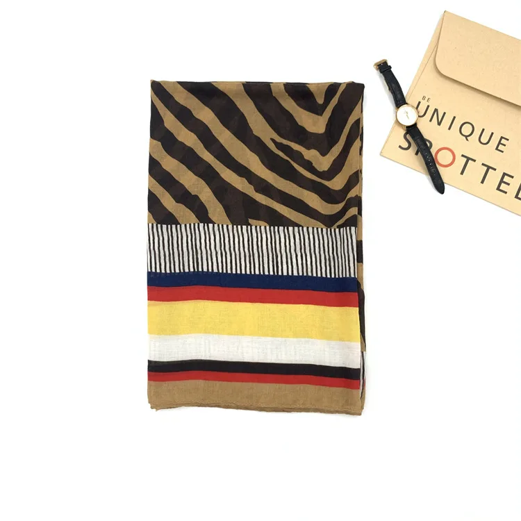 

Fashion Leopard Pattern Tiger Pattern Rainbow Soft Cotton Scarf Shawls Sun Protection Thin Four Seasons Women's Silk Scarf