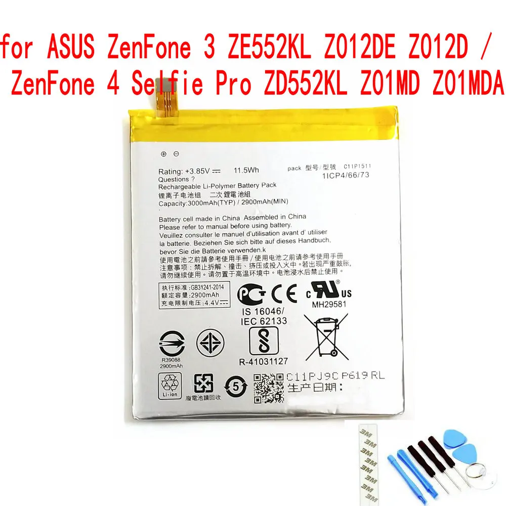 

High Quality 2900mAh C11P1511 Battery For ASUS Zenfone3 Ze552kl Z012da Z012de Mobile Phone