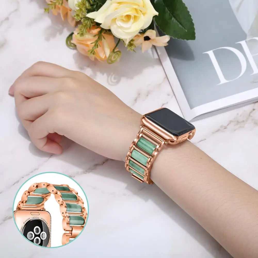 

Nature Burma jade watch bands for apple watch 1/2/3/4/5 Fashion jewelry stone watch straps