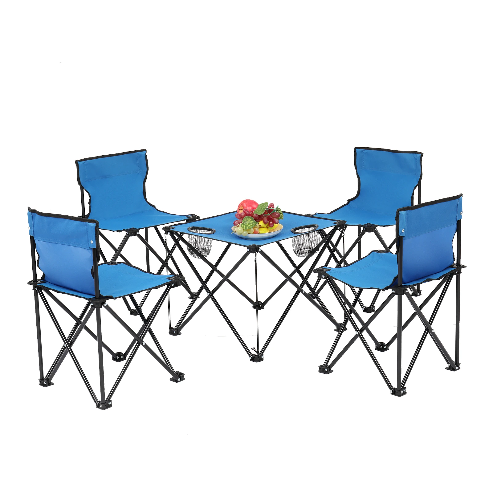 저렴한 옥스포드 천 캠핑 접이식 1 사각형 테이블 4 의자 세트 블루 야외 정원 피크닉 데스크 휴대용 하이킹 파티오 낚시 좌석 낚시