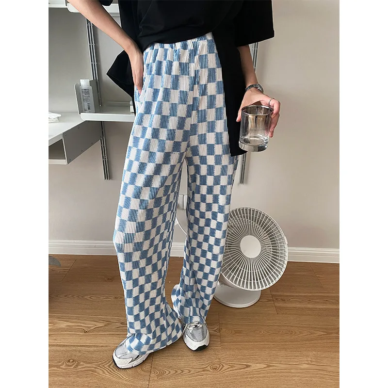 

Pants Slim Mop Checkered Wild Casual Pants Women 2021 Summer Checkerboard Elastic Waist