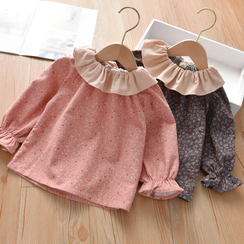 Рубашка для девочек с оборками на воротнике детская блузка длинными рукавами и